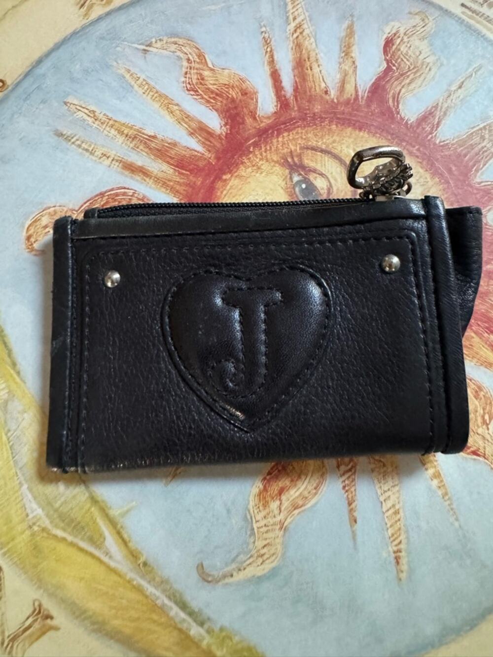 Juicy Couture Black Leather Heart J Wallet Card Holder